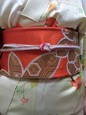 Vintage Silk Kimono Obi Belt 'Fukuro-Obi'